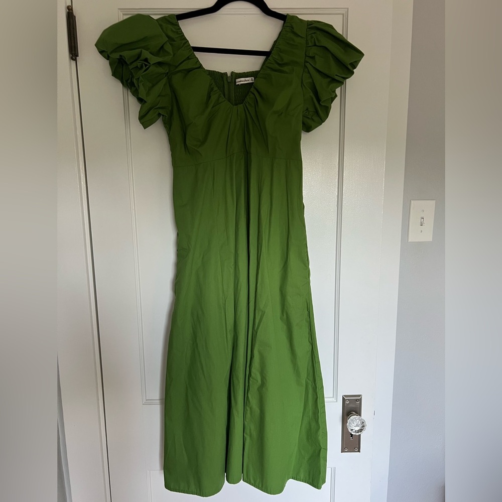 Abercrombie & Fitch Green Puff Sleeve Midi Dress